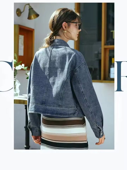 OLrain Vintage Denim Jackets Cotton 2025 Autumn Streetwear Turn Down Collar Single Breasted Pockets Coat Outdoor Top G24CW89205